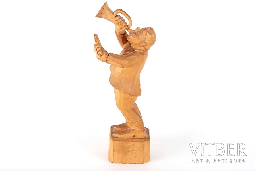 figurative copmosition, Trumpeter, Rudolfs Kopstals, wood, Latvia, the 40-50ies of 20 cent.
