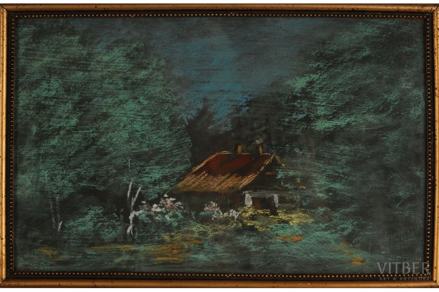 Irbe Voldemars  (1893-1944), House in the forest, paper, pastel, 23 x 36.5 cm