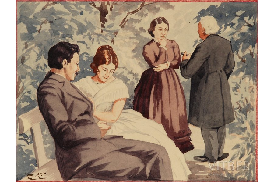 Kasparsons Reinholds (1889 - 1966), Miera saderēšana, papīrs, akvarelis, 13 x 17.5 cm