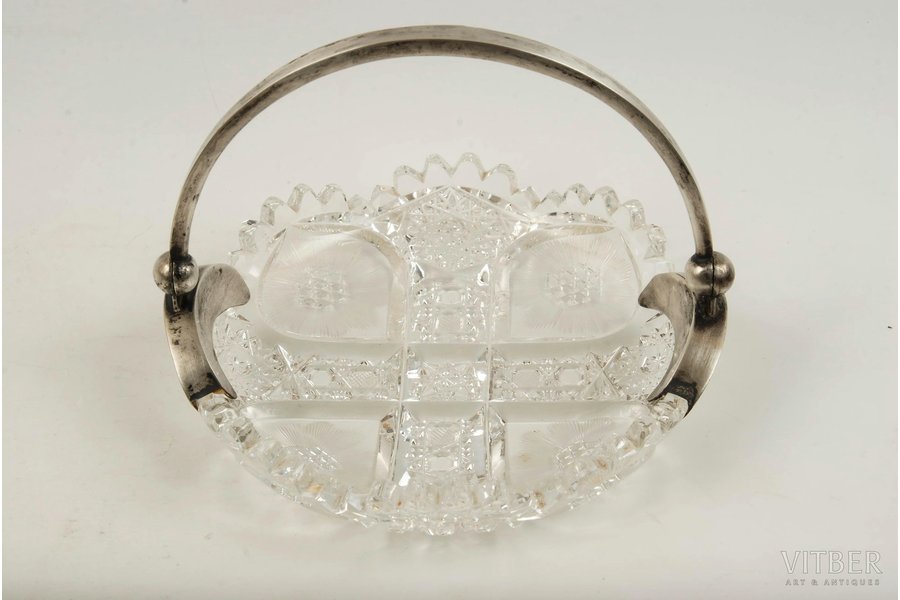 candy-bowl, silver, Herman Bank, 875 standard, the 20-30ties of 20th cent., Latvia, 4 x 13.5 cm, crystal in an ideal condition