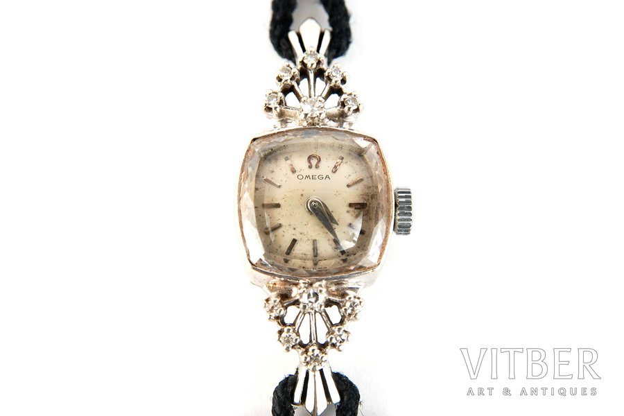 wristwatch, "Omega", 12 diamonds, Switzerland, the 20-30ties of 20th cent., gold, 585 standart