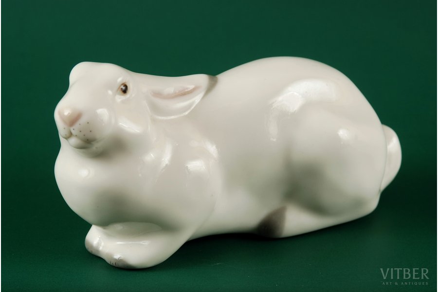figurine, Alpine hare, porcelain, USSR, LFZ - Lomonosov porcelain factory, the 40ies of 20th cent., 8 x 16 cm