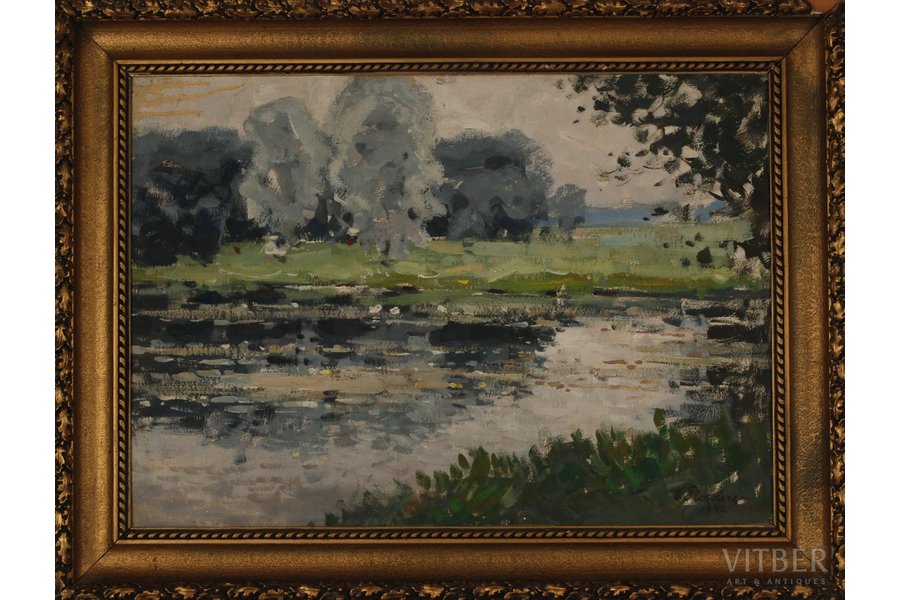 Pladers Otto (1897 - 1970), Ainava ar upi, 1942 g., finieris, eļļa, 49.5 x 70 cm