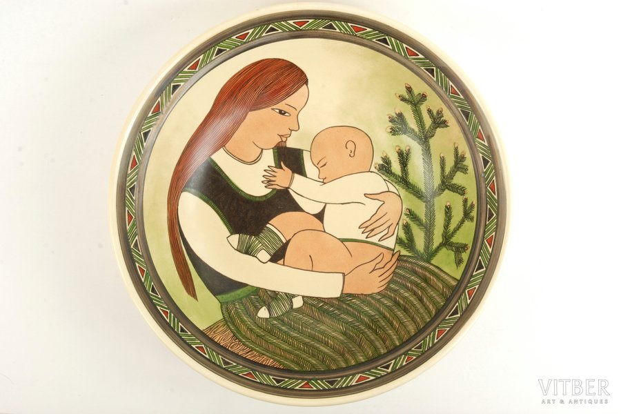 dekoratīvs šķīvis, Inese Brantsa, autordarbs, Rīga (Latvija), 20. gs. 90tie gadi, 23 x 6 cm
