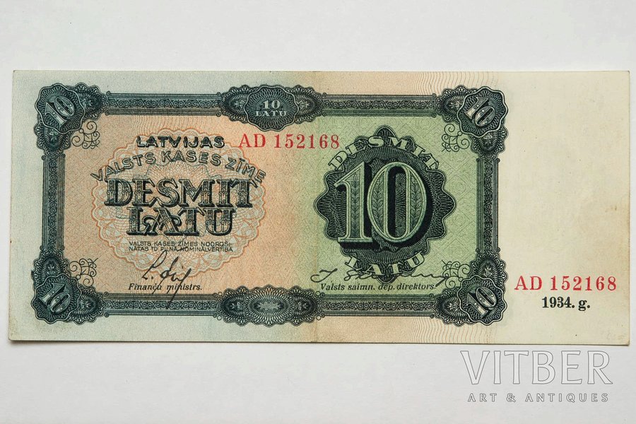 10 lats, 1934, Latvia
