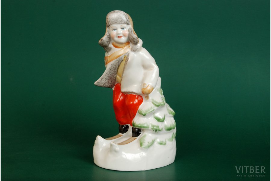 figurine, Skier, porcelain, Riga (Latvia), USSR, Riga porcelain factory, molder - S. Bolzan-Golumbovskaja, the 50ies of 20th cent., 16 cm, highest rate