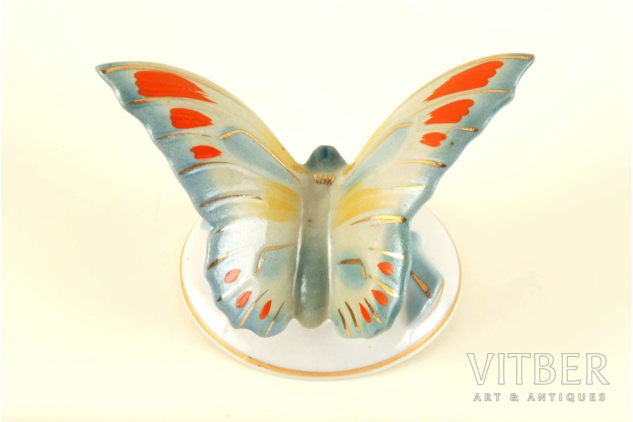 figurine, Butterfly, porcelain, Riga (Latvia), USSR, Riga porcelain factory, the 50ies of 20th cent., manufacturer's chip  covered with glaze