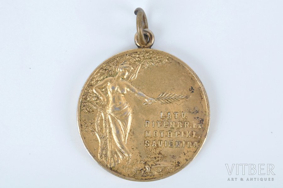 medal, Latvian cycling and motorcycling society, Wihtolin Riga, Latvia, 20-30ies of 20th cent., 27 x 27 mm
