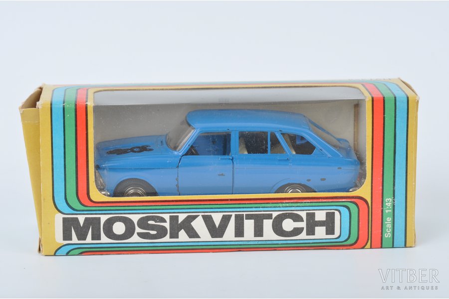 car model, Moskvitch IZH-1500-Hatchback Nr. A12, "1980 Olympic games bear", metal, USSR, 1979-1980