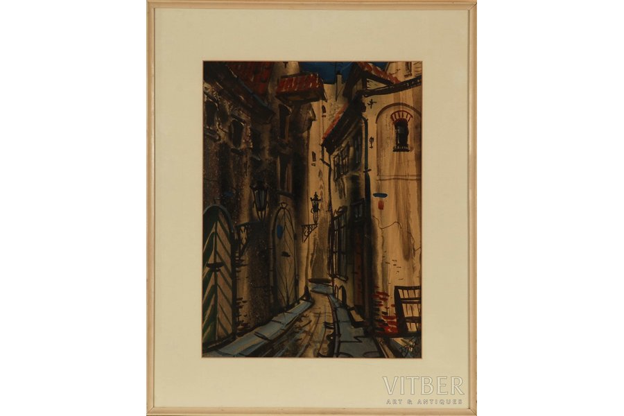Brekte Janis (1920-1985), Old Riga town, 1980, paper, water colour, 46 x 34 cm