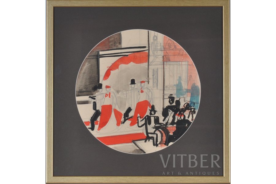 Suta Romans (1896-1944), Mets šķīvim "Orķestris", papīrs, akvarelis, tuša, 39.5 x 39.5 cm