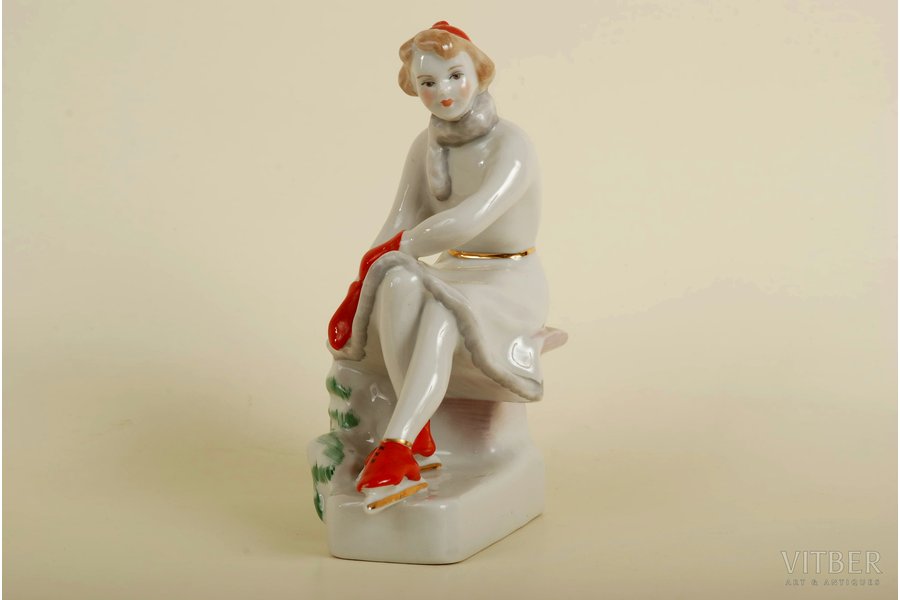 figurine, Skater, porcelain, Riga (Latvia), USSR, Riga porcelain factory, the 60ies of 20th cent., 15 cm cm
