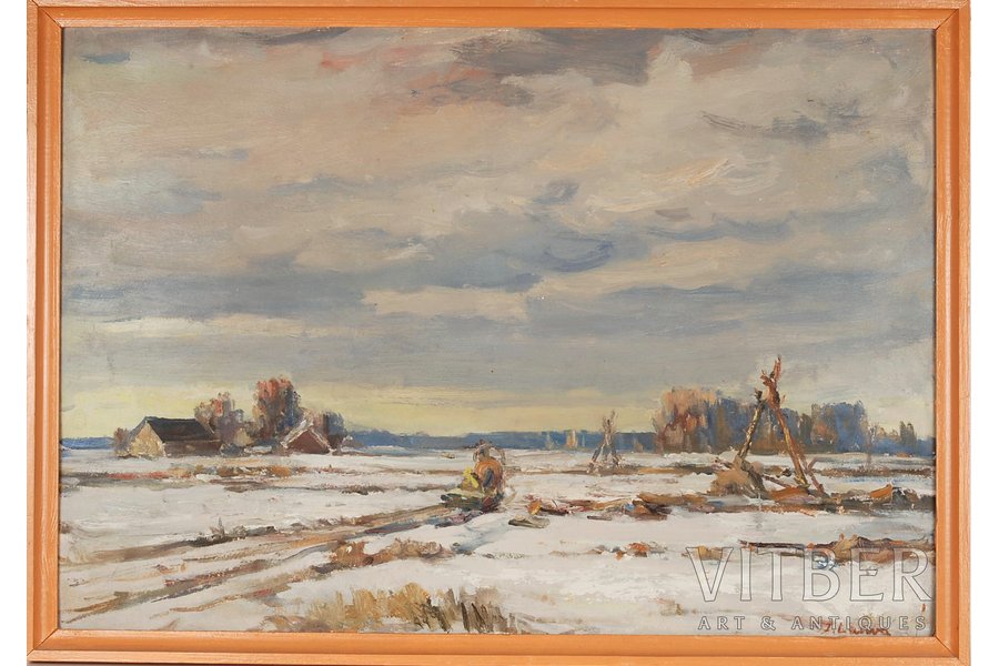 Лаува Янис (1906 - 1986), "Зима", ~ 1980 г., картон, масло, 52 x 73 см