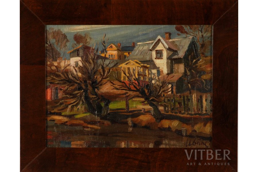 Убанс Конрадс (1893-1981), Пейзаж c домами, холст, картон, масло, 36 x 48 см