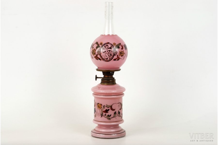 kerosene lamp, Ilguciems glass manufactory, the 20-30ties of 20th cent., 28 cm