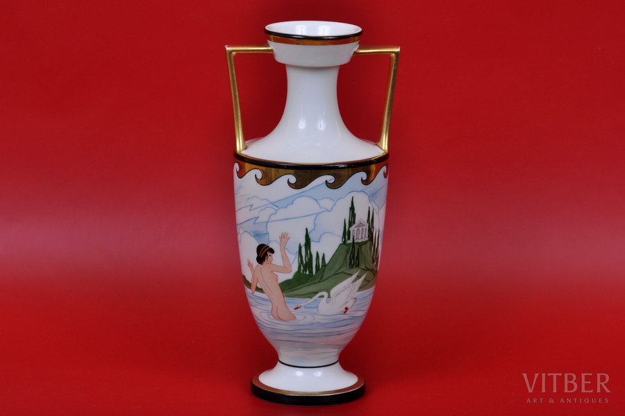 vase, "Leda and swan", Burtnieks manufactory, Riga (Latvia), the 30ties of 20th cent., 21.5 cm, sketch by Sigismund Vidberg