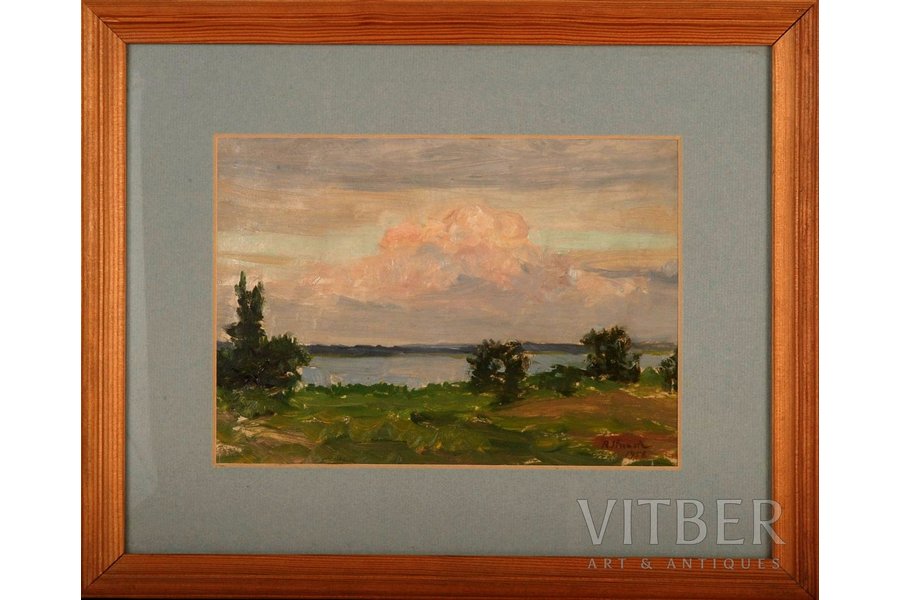 Стунда Ансис (1892-1976), Пейзаж с речкой, 1958 г., картон, масло, 15 x 21 см