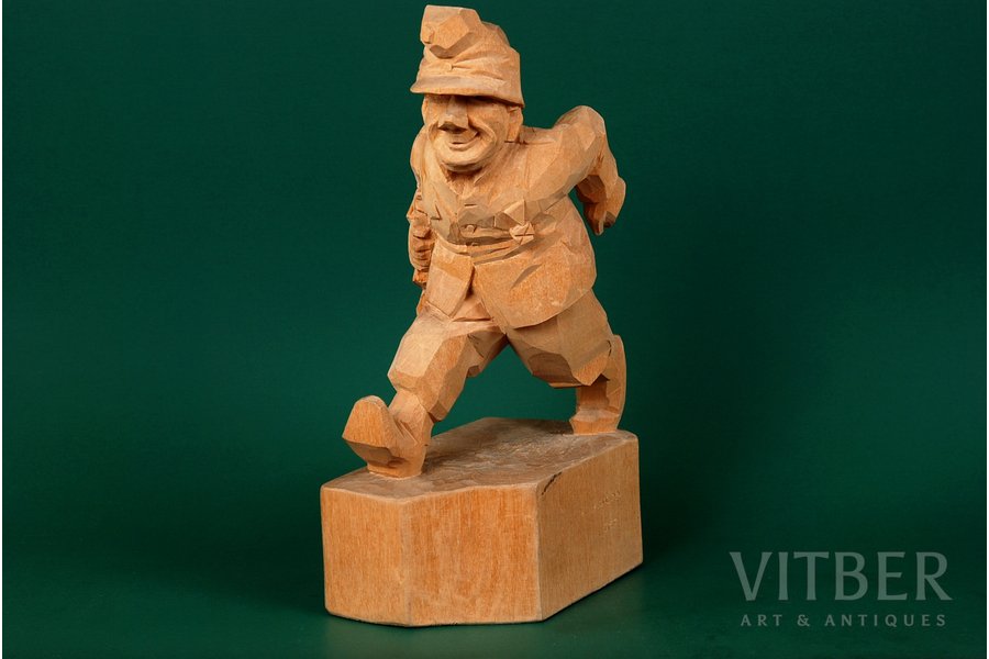 figurative copmosition, "The good soldier Shvejk", sculpture's work by Krishjanis Kugra, wood, Latvia, the 40-50ies of 20 cent.