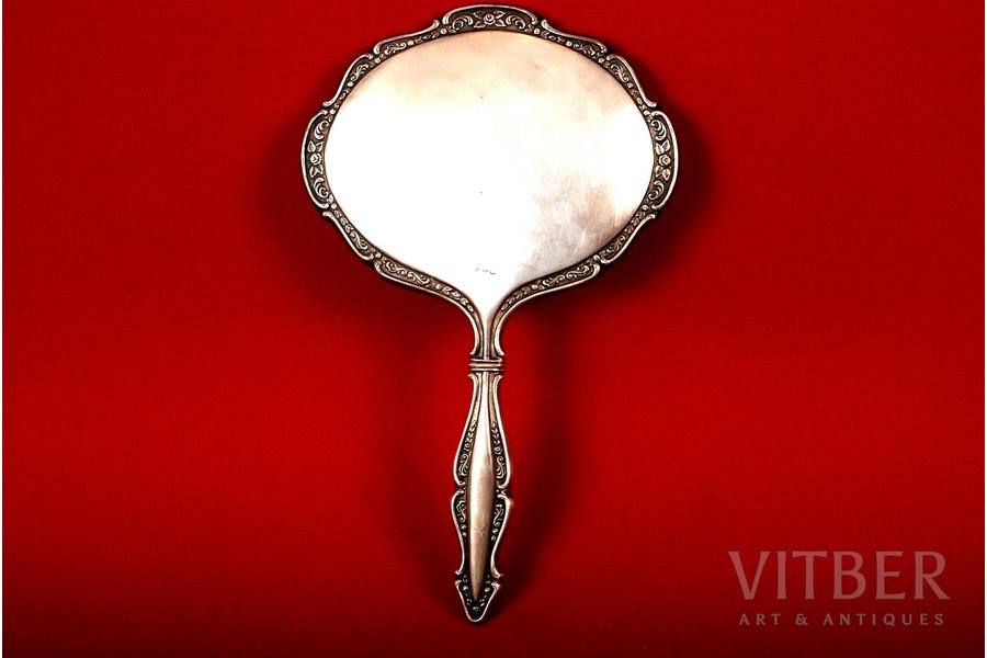 mirror, silver, weight listed with out glass, 875 standard, 232,5 g, ~ 1930, Latvia