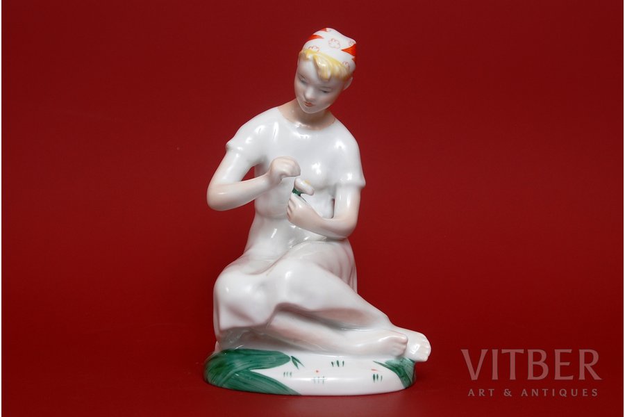 figurine, Girl with a daisy, porcelain, USSR, LFZ - Lomonosov porcelain factory, molder - B.Y. Vorobyev, the 60ies of 20th cent.