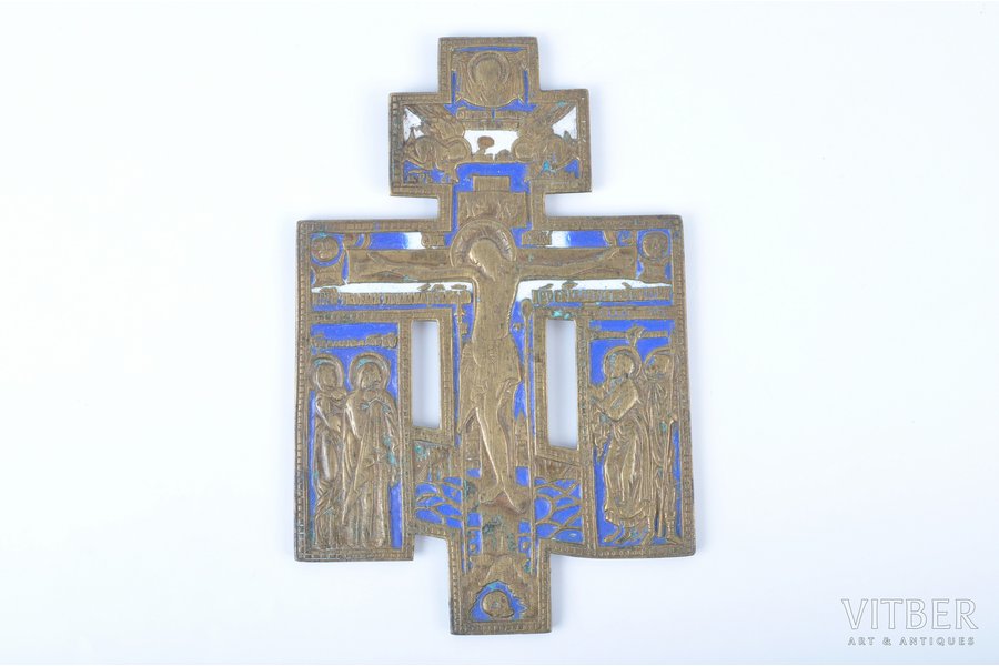 with the Mother of God, St.Martha, apostle John and martyr Longin, bronze, 2-color enamel, Russia, the beginning of the 20th cent., 17 x 11 cm, 307.70 g.