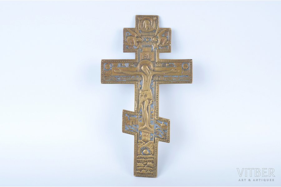 Krucifikss, bronza, 1-krāsu emalja, Krievijas impērija, 20. gs. sākums, 25 x 14 cm, 350.60 g.