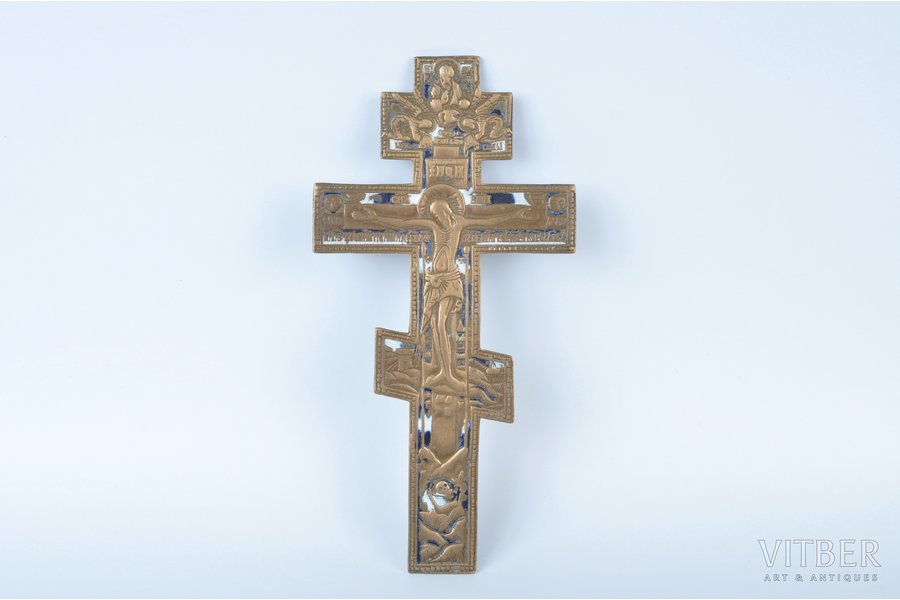Распятие Христово, бронза, 2-цветная эмаль, Российская империя, начало 20-го века, 27 x 13.5 см, 367.40 г.