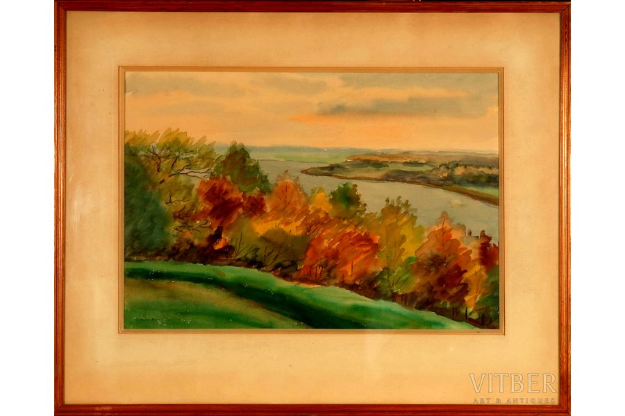 Mednītis Bernhards (1903-1982), Upes ainava, 1966 g., papīrs, akvarelis, 38 x 54 cm