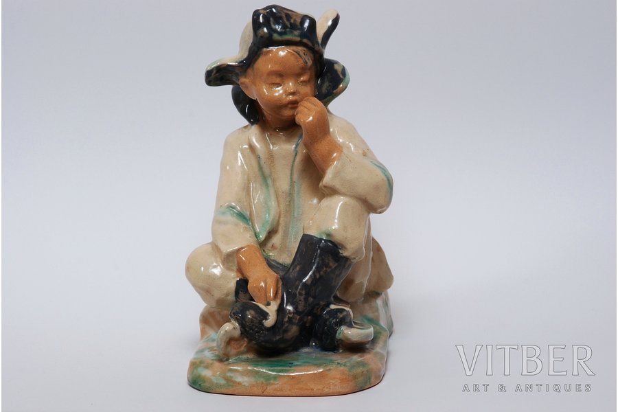 figurine, Boy wearing skates, ceramics, USSR, SHF Nr.1 - Sculptural Art Factory №1, the 50ies of 20th cent.