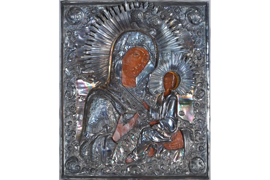 Tihvinas Dievmāte, dēlis, sudrabs, gleznojums, 84 prove, Krievijas impērija, 19. gs., 30 x 25 cm