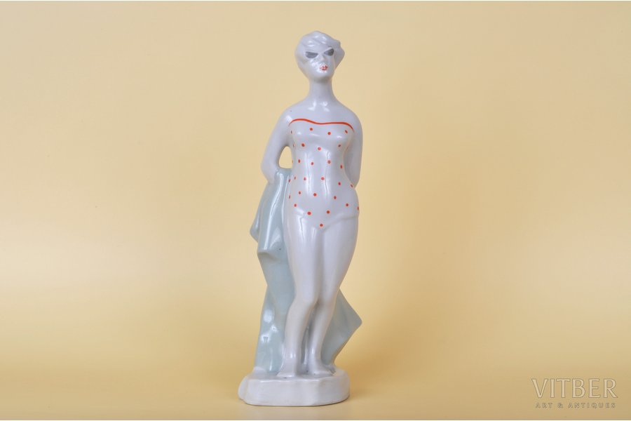 figurine, Woman on a beach, porcelain, Riga (Latvia), USSR, Riga porcelain factory, molder - Eriks Ellers, the 50ies of 20th cent., 26 cm, 1st rate