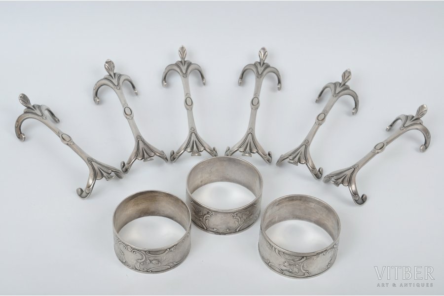 serving set, Bernd Krupp, Poland, the beginning of the 20th cent., 6 serving items (11.5 x 3 cm) and 3 tissue holders (d = 5 cm)