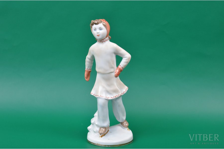 figurine, Skater, porcelain, USSR, LFZ - Lomonosov porcelain factory, the 60ies of 20th cent., 20 cm