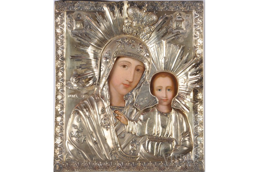 Mother of God of Kazan, board, silver, painting, Russia, the 19th cent., 27 x 22.5 cm