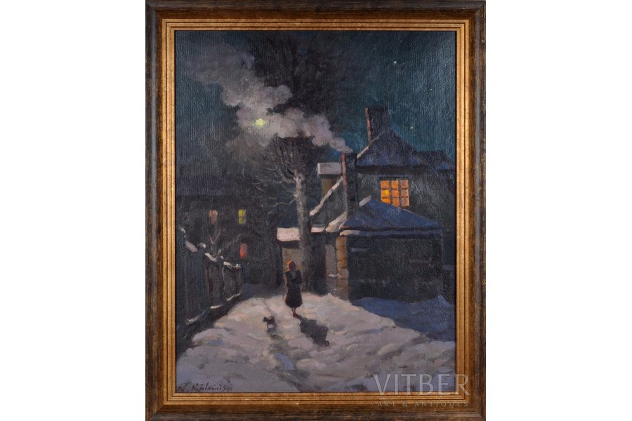 Kūlainis Nikolajs (1901 – 1975), Ziemas ainava Mazā Medus ielā Rīgā, 1960 g., kartons, eļļa, 50 х 39.5 cm