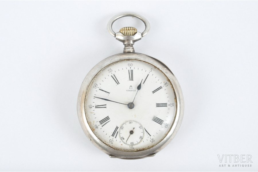 pocket watch, "Omega", Switzerland, the beginning of the 20th cent., silver, 84 standart, d = 45 mm