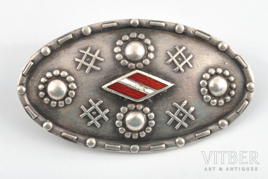 Sakta with the Latvian banner, silver, 4.02 g., the 20-30ties of 20th cent., Latvia, 2 x 3.5 cm