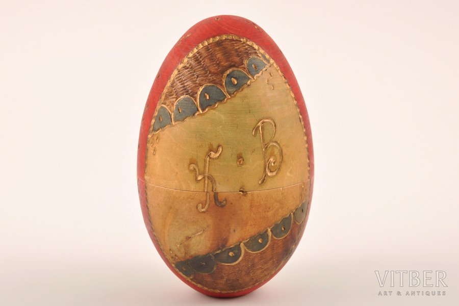 egg, Easter "Christ is Risen!", wood, Russia, the beginning of the 20th cent., height 14 cm, with painting