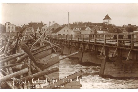 postcard, Inundation in Bauska, 1928