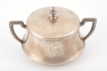sugar-bowl, silver, 9.5 x 15.5 cm, 875 standard, 185.5 g, the 20-30ties of 20th cent., Latvia, master Yuliy Blum