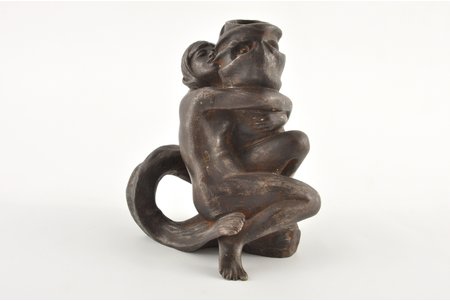 candle-holder, Woman with a Dolphin, style art-nouveau, cast iron, 14.5 cm, weight 1510 g., Kasli, molder V.Pashenko