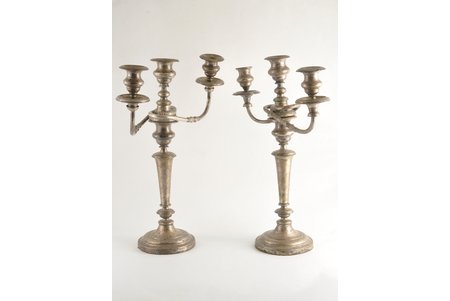 candlestick, 2 candle-holders bu Kuznitsov, brass, silver plated, Russia, the 2nd half of the 19th cent., weight 2970+2920 g, one lid is missing