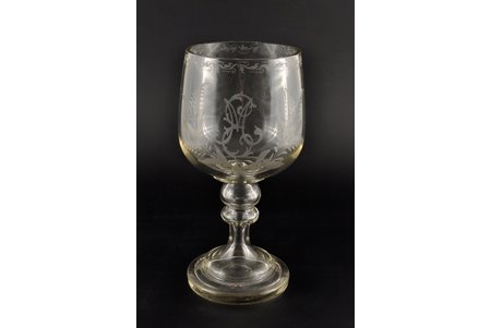 a wine glass, with initials "ЕМ", 26 cm, glass, Russia, the 2nd half of the 19th cent.