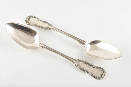 set, spoon, silver, 2 table spoons, 84 standard, 132 g, 22 cm, 1868, Riga, Russia
