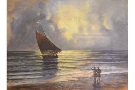 Kins A., A Landscape with a Sail-ship, paper, pastel, 48.5x64.5 cm