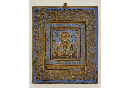Mother of God, Sign (ORANTA), 1-color enamel, Russia, the 19th cent., 10.5x9 cm