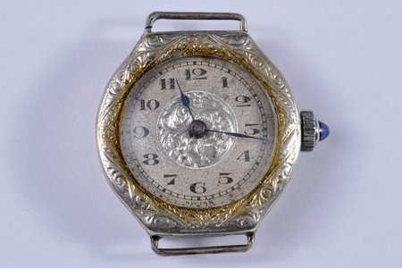 wristwatch, metal, gold plated, Ø 25 mm, saphir (?), in working order, needs servicing
