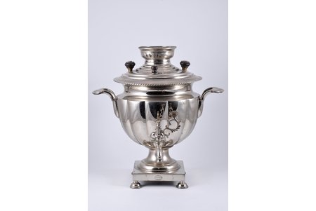 samovar, Grigory Ermilov. Tula country, brass, nickel plating, Russia, the 2nd half of the 19th cent., 36 cm, weight 4600 g