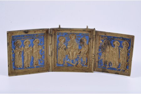 saliekama svētbilde, Jēzus Kristus un svētie, vara sakausējuma, 1-krāsu emalja, Krievijas impērija, 19. gs., 6 (16.2) x 6.5 cm