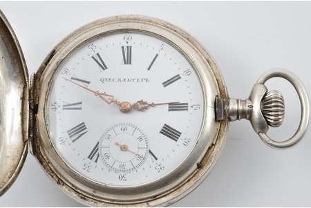 pocket watch, "Qte САЛЬТЕРЪ", Switzerland, the border of the 19th and the 20th centuries, silver, 84 standart, 100.95 g, Ø 55 mm, mechanism check-up recommended